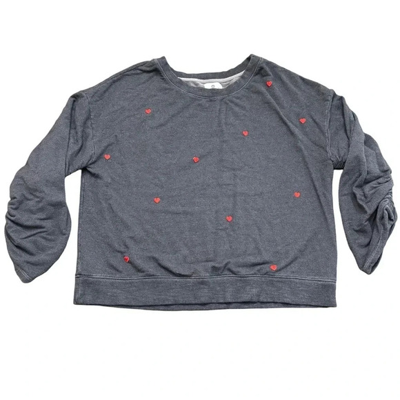 Anthropologie Sundry size 0 (XS) boxy gray sweater with embroidered hearts. EUC. - Picture 1 of 9